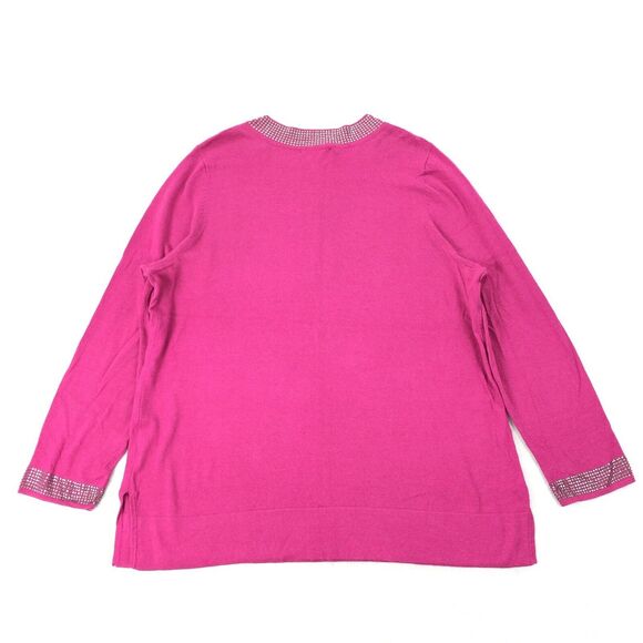 Dana Buchman Knit Sweater Blouse Size 1X Womens Dark Pink Rhinestone Tunic Top - Picture 4 of 12